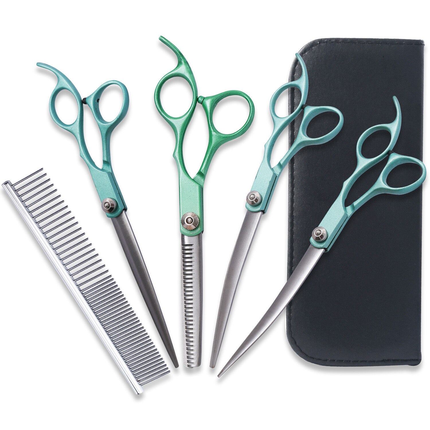 7 Inch Stainless Steel Scissors Set Dog Grooming Scissors Animal Cutting: Light Green