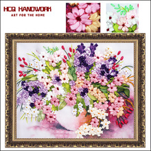 Hel vas av blomsilkesband broderi 3d satäng korsstygn kit duk målning handarbete hantverk gör-det-själv hem väggdeko