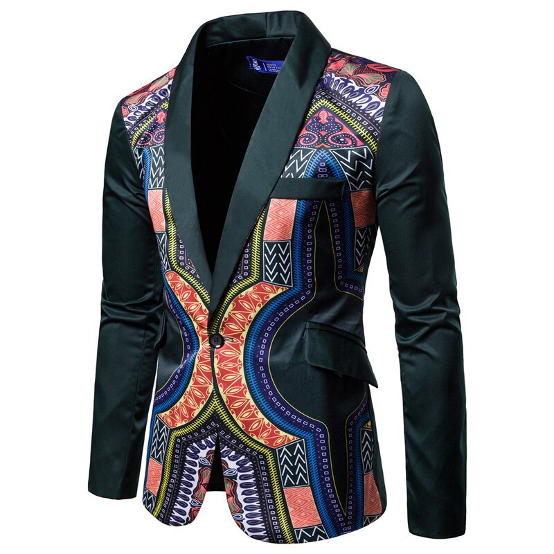 Blazer Dashiki Print News African Clothes Men Jacket One Botton Party Rich Bazin Retro Coat Full Sleeve Male Clothing M-3XL: Color 2 / L