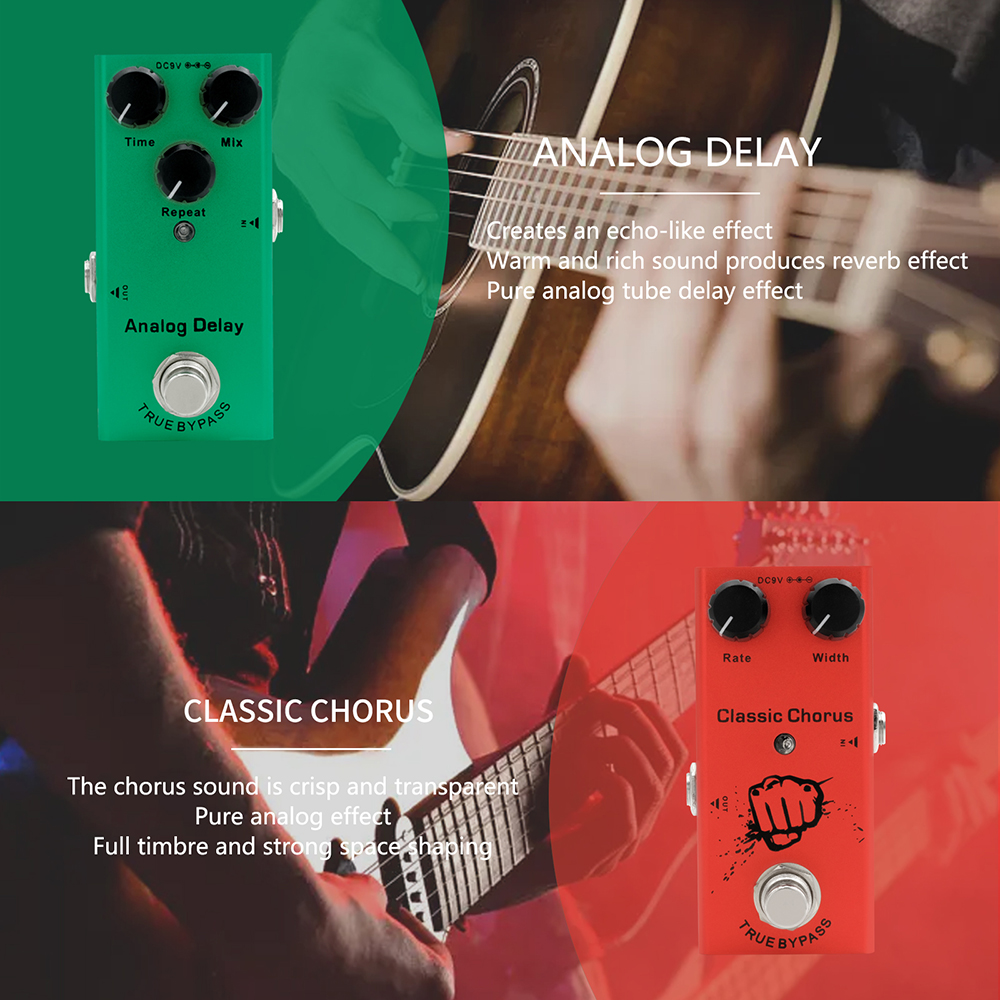 Pedal de guitarra eléctrica Vintage Overdrive/Distortion Crunch/Distortion/Sueño de EE. UU./Coro clásico/Fase Vintage/Delay Digital