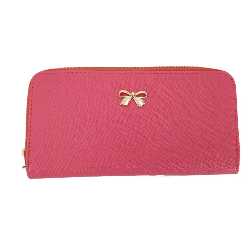 Portefeuilles à longue pochette pour femmes, en cuir PU, sac pour pièces de monnaie avec nœud papillon, porte-cartes, célèbre de styliste,: Red
