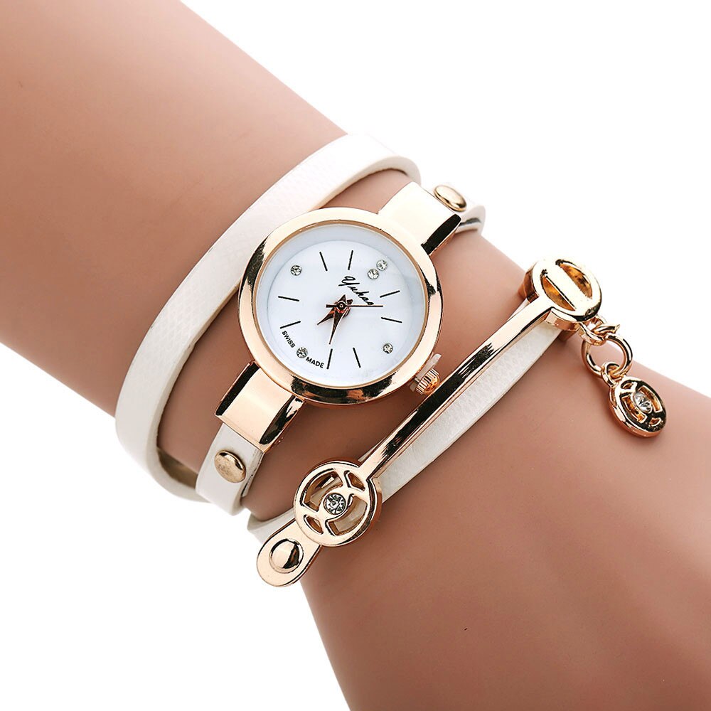 Vrouwen Horloges Casual Armband Horloge Vrouwen Relogio Lederen Rhinestone Analoge Quartz Horloge Klok Vrouwelijke Montre Femme: WHITE