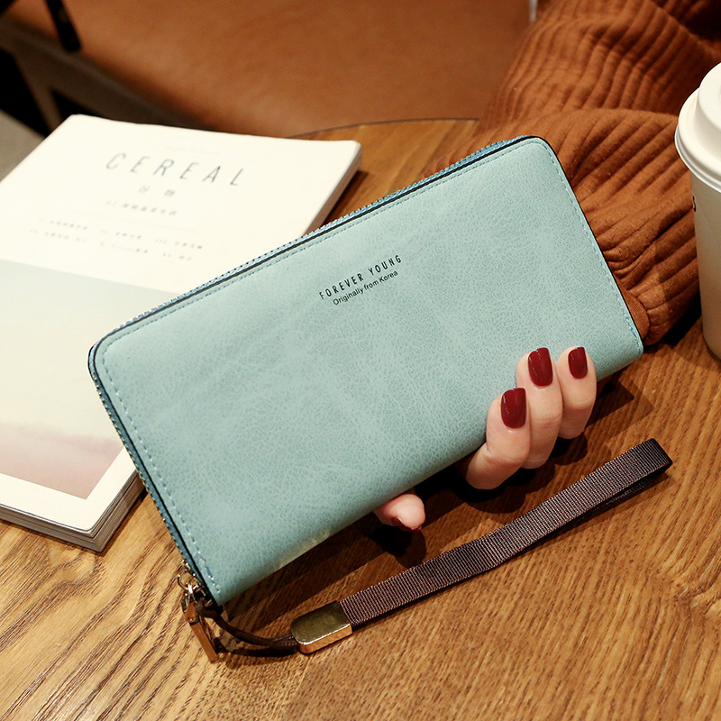 Woman Wallet Decent Purse Mobile Phone Bag Brand Female Card Leather Long Lady Wallets Girls Slim Card Holder: Lake Blue