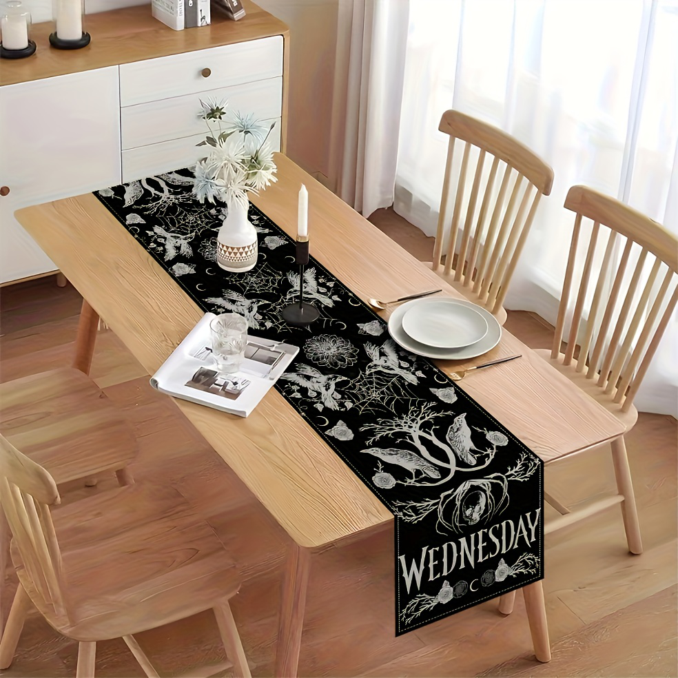 1pc halloween bordlöpare läskig pumpa katt spindelnät i orange svartvitt polyestertyg för köksmatbord