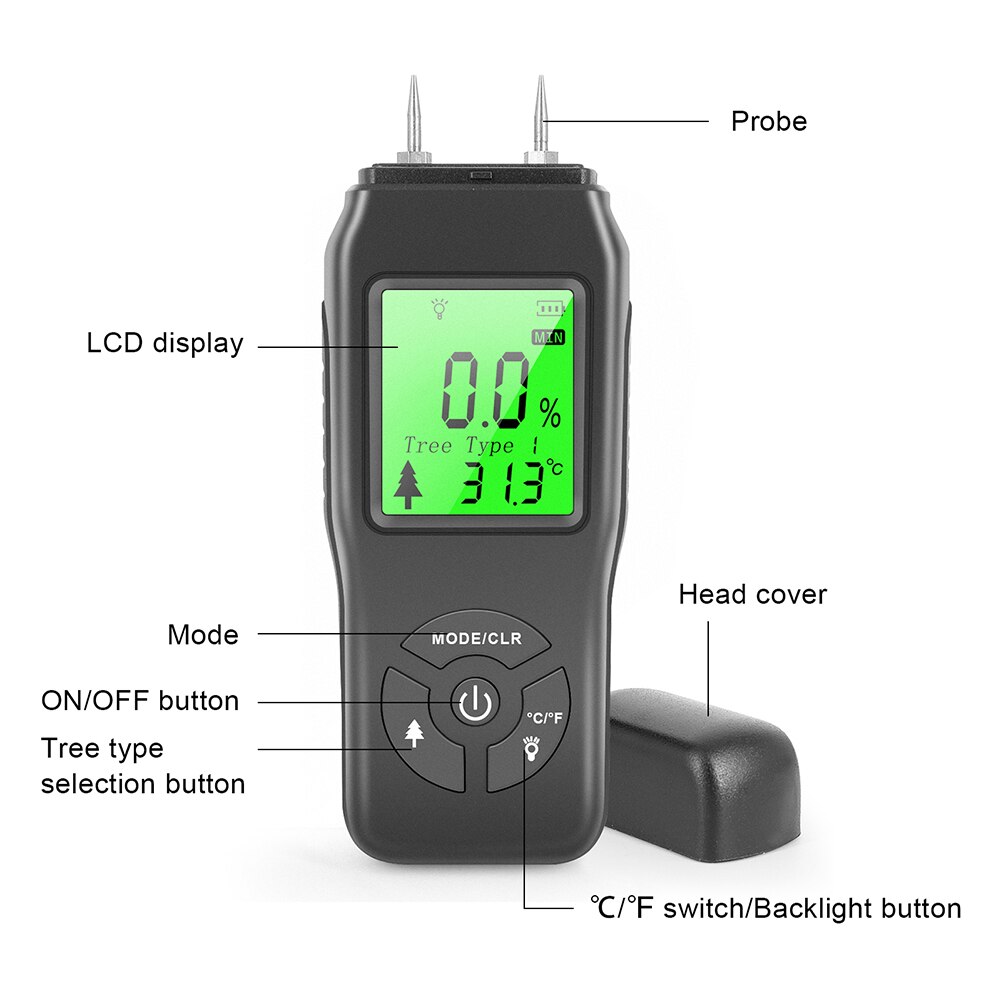 Medidor de humedad de madera LCD, higrómetro Digital de dos pines, medidor de humedad de madera de alta precisión, Detector de humedad de madera