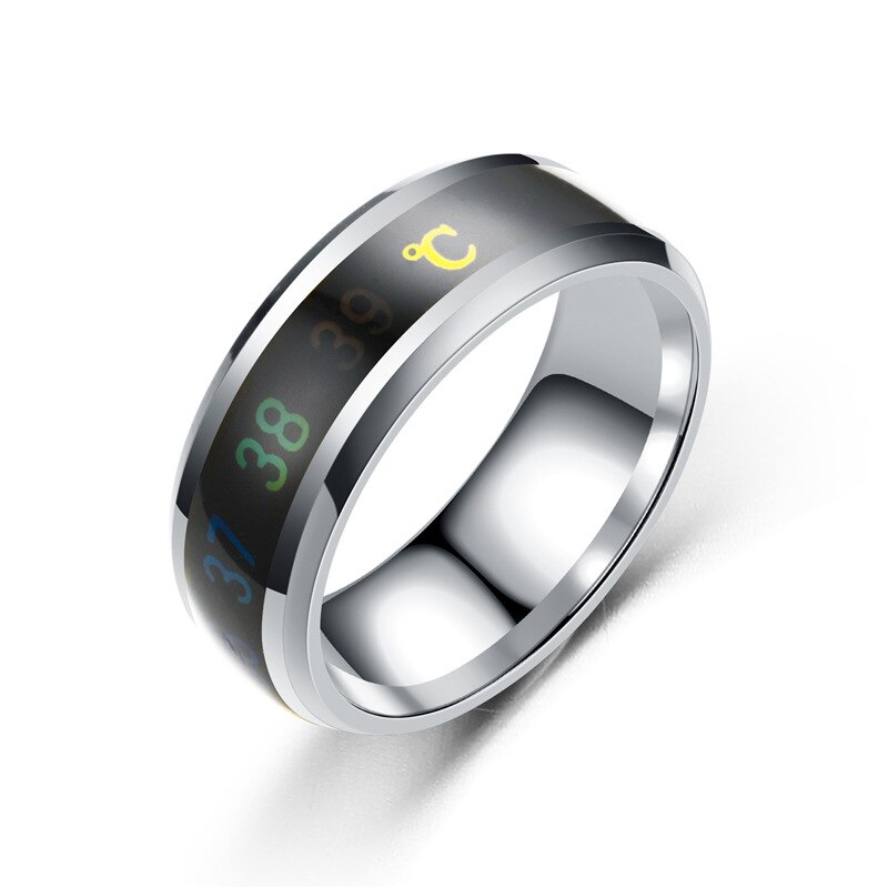 Temperatur ring titanium stål humør følelser følelse intelligent temperatur følsomme ringe kvinder mænd vandtætte smykker: 9 / Sølv