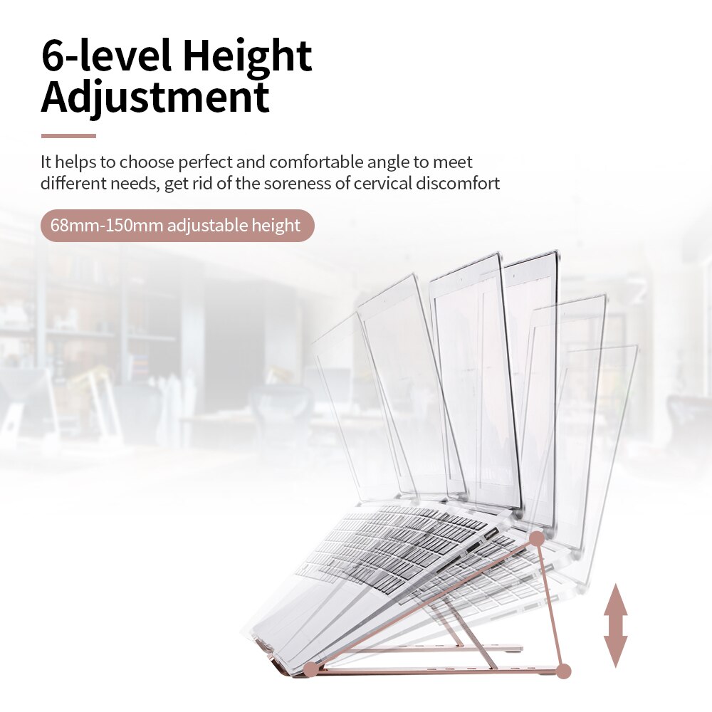 6-level Adjustable Laptop Stand for macnook Portable Aluminum Alloy notebook Stand Foldable Non-slip Notebook Holder Rose Gold