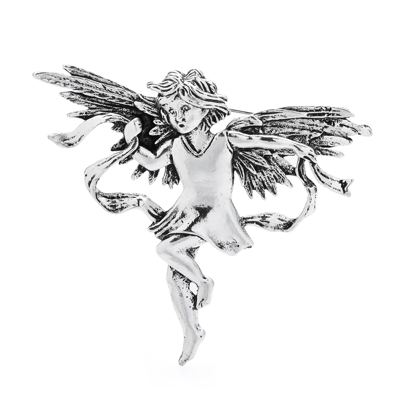 Wuli&amp;baby retro flyvende engle brocher til kvinder dame 2- farver fe afslappet fest broche nål år: Sølv