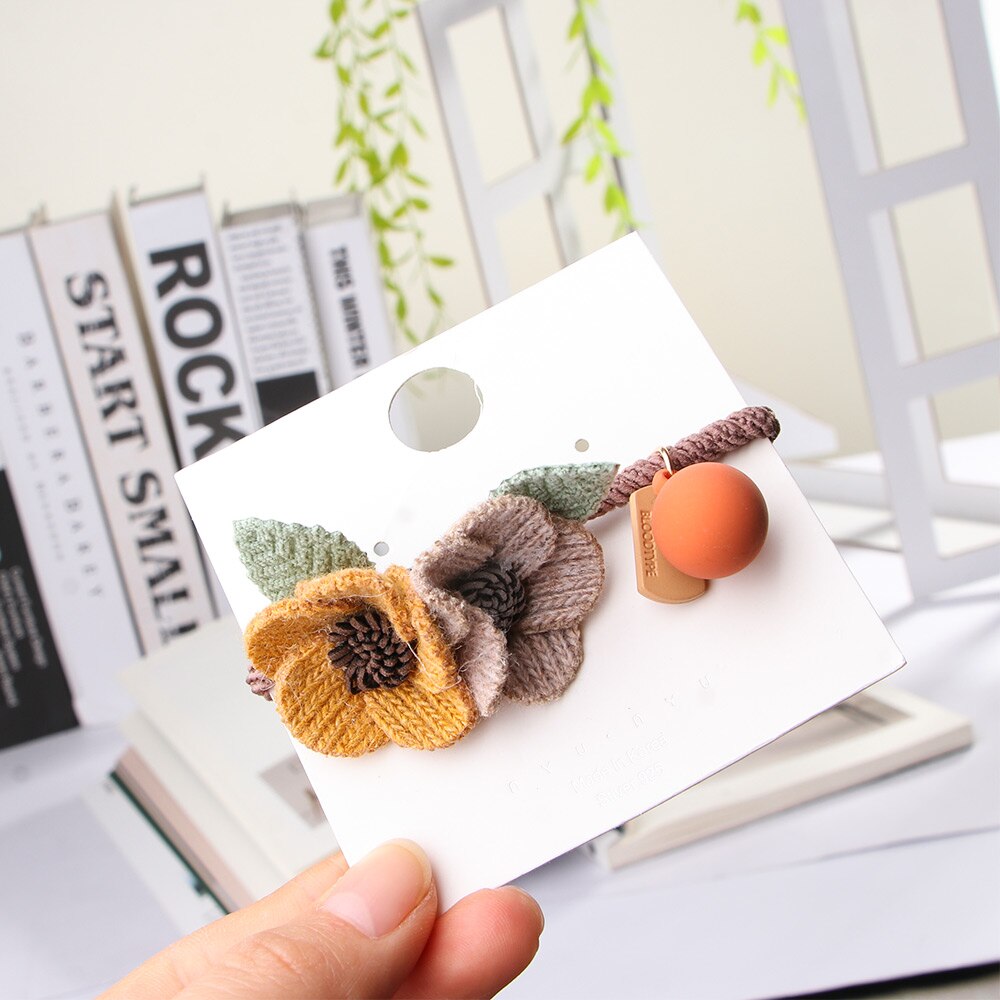Elastic Women Girls Ponytail Holder Knitting Flowers Simple Hair Rope Hair Bands Cute Rubber Band Hair Ring Hair Tie Accessories: coffee