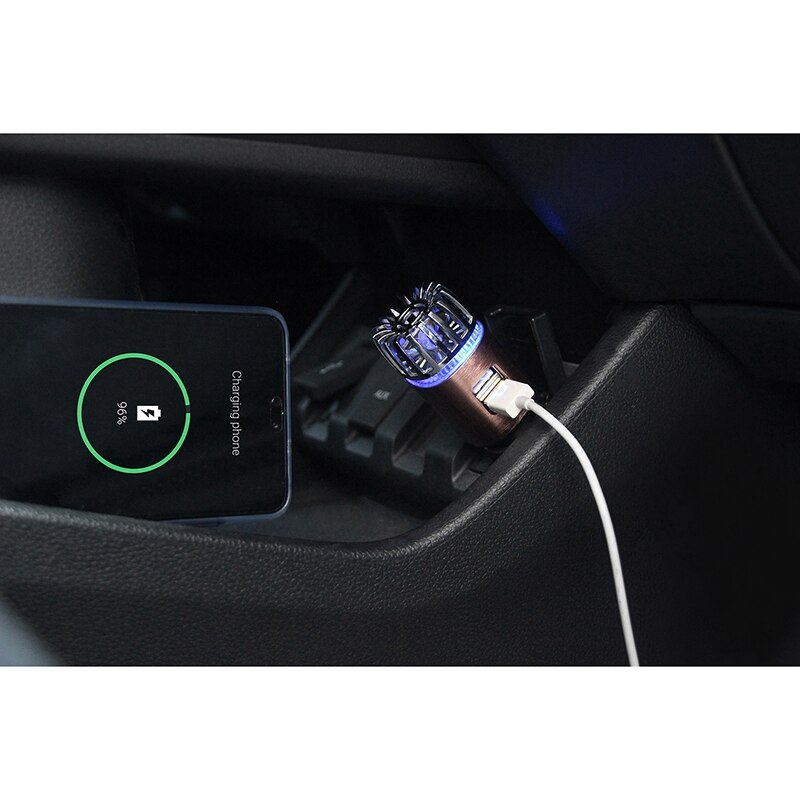 Car Air Purifier Ionizer-12V Plug-In Ionic Anti-Minibial Car Deodorizer with Dual USB Charger-Smoke Smell, Pet and Food Odors, A
