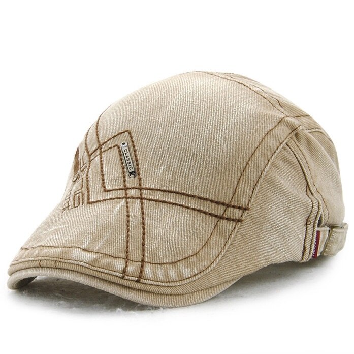 [JAMONT] Men Caps Fall Visor Beret Hat Cotton Letter Men's Visors Cap Simple Style Painter Flat Hats Casquette Gorras: Beige