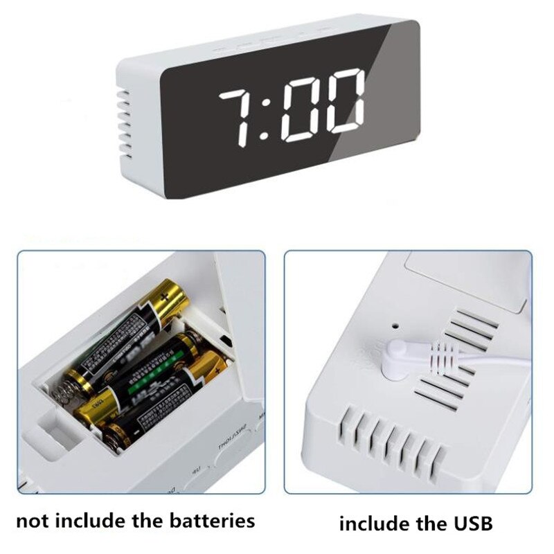 LED Digital Display Table Clock Mirror Alarm Clock Multi-function Smart USB Charging Brightness Adjustable Temperature Display