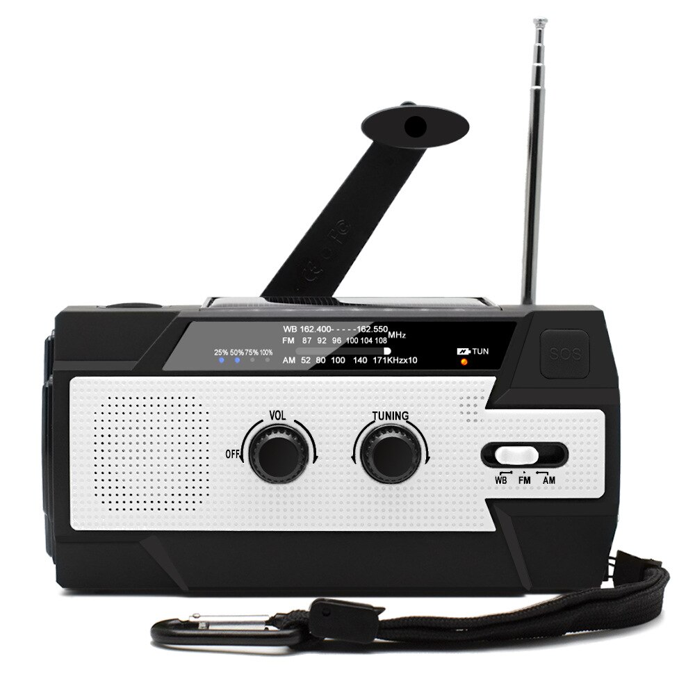 4000Mah Solar Radio Multifunctionele Emergency Radio Mobiele Powerbank Am/Fm Weersverwachting Radio Led Zaklamp Dropshiping: white