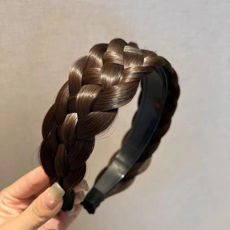 Diademas trenzadas torcidas para mujer, 4,5 cm de ancho, peluca sintética ancha a la , diademas elásticas ajustables, postizos de peinado bohemio: YELLOW