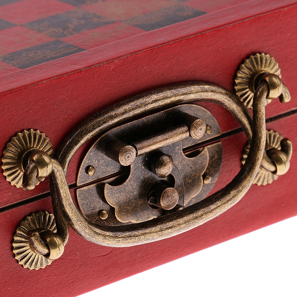 Juego de mesa de ajedrez chino antiguo, plegable, tamaño pequeño, piezas de madera