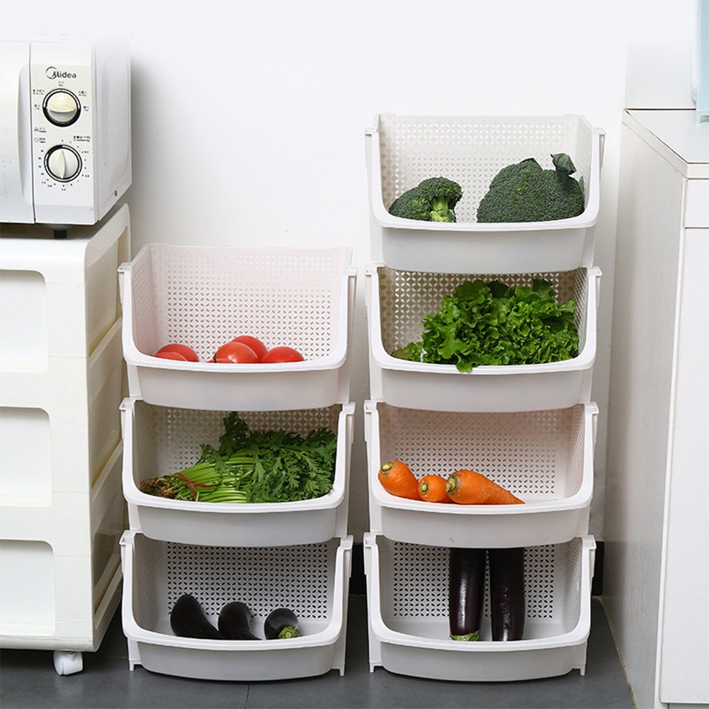 Køkken opbevaringskurv plast multifunktionel hule grøntsager frugtstativer stabelbare organisator  tp899