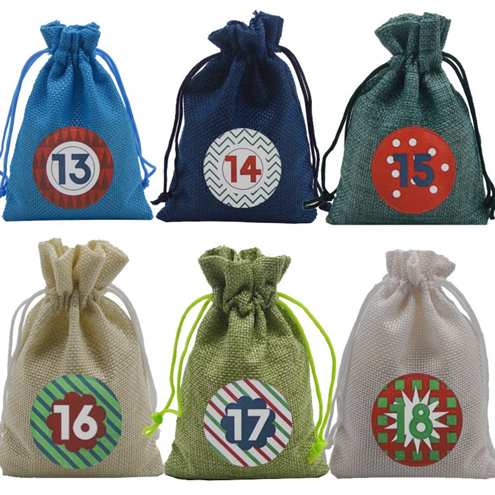 24 stk advents julekalender fyld slik hørposer poser jule adventskalender 24 farver opbevaringstaske hør ca.