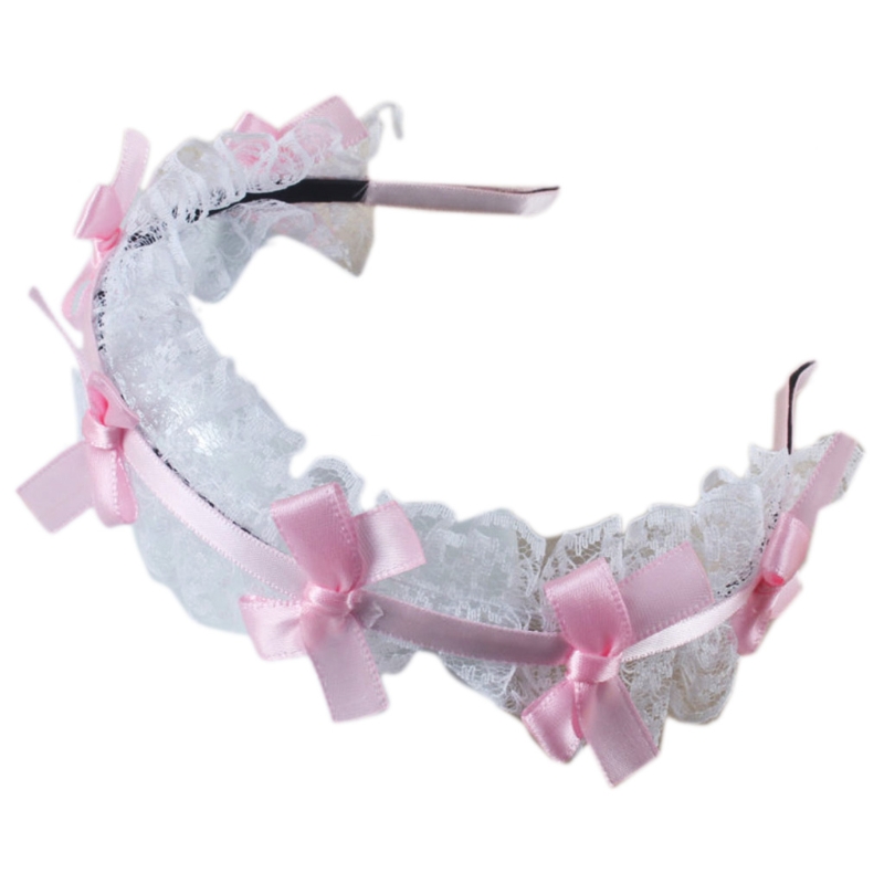 Diademas de encaje para mujer, diadema de encaje con volantes de malla, lazo bonito, novedad, tocado para dama, accesorios para de Cosplay: Multicolor