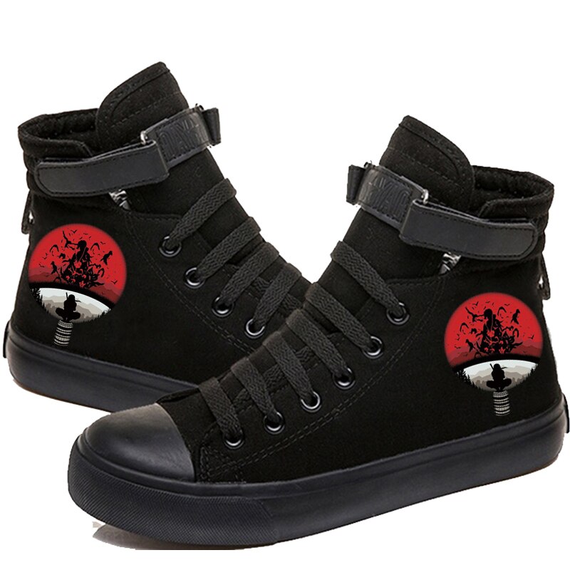 Anime Naruto Uchiha Itachi Printed Sneakers Hightop Casual Canvas Shoes: Black / 42