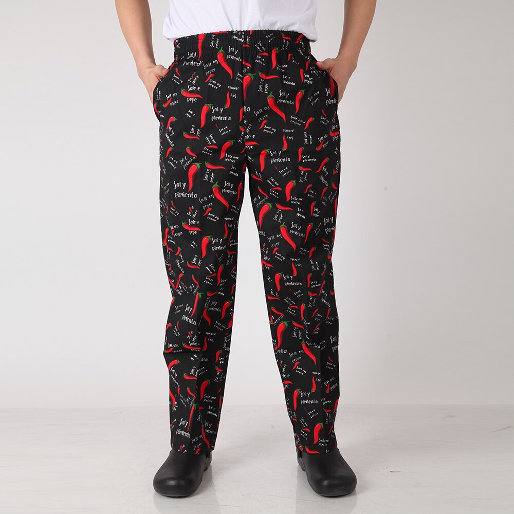 Pantalones largos a rayas con estampado de pimienta roja para hombre, pantalón de trabajo informal, con cintura elástica, para restaurante, servicio de comida, cocina, Chef, Hotel, camarero: 2 / L