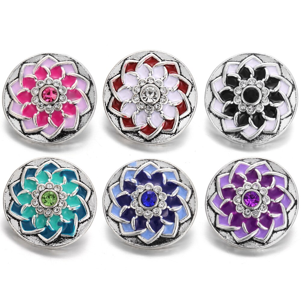 6 stks/partij Snap Sieraden DIY Crystal Rhinestone 18mm Bloem Snap Knoppen Fit 18mm Snap Armbanden Bangles Vrouwen knop Sieraden