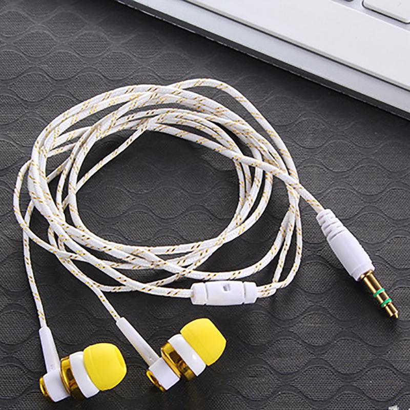 Øretelefon med ledning mærke stereo in-ear 3.5mm nylonvævet kabel høretelefon headset med mikrofon til bærbar smartphone  #20: Hvid