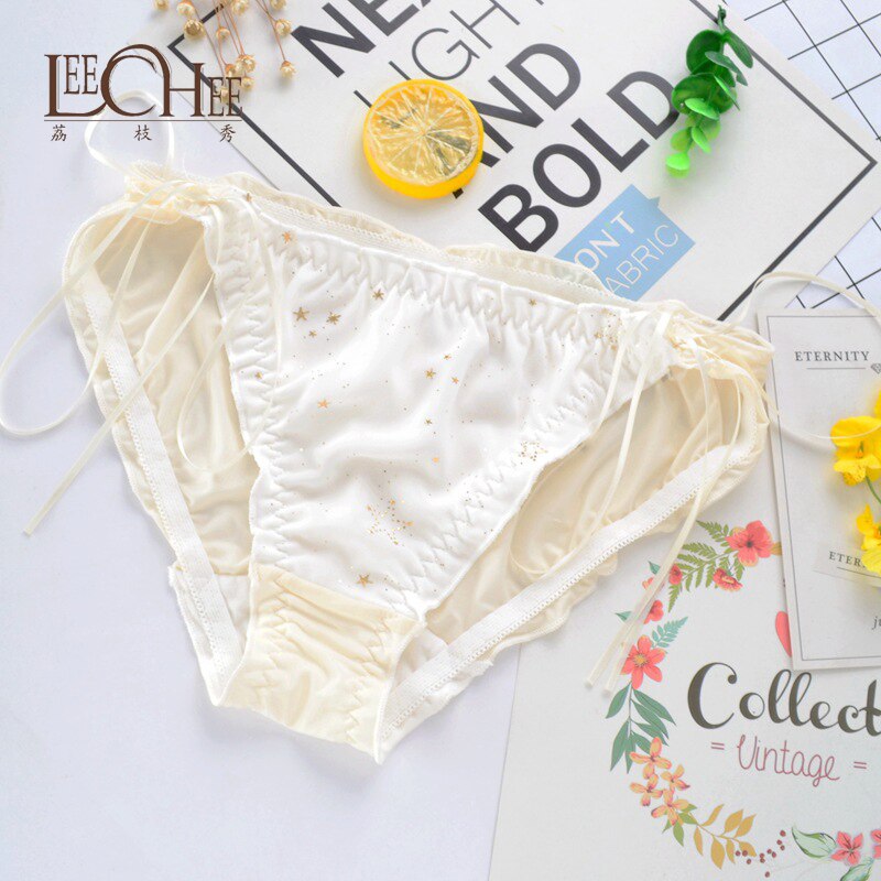 Japanese gold star ribbon decoration in the waist briefs Dalian original single underwear ice silk ladies