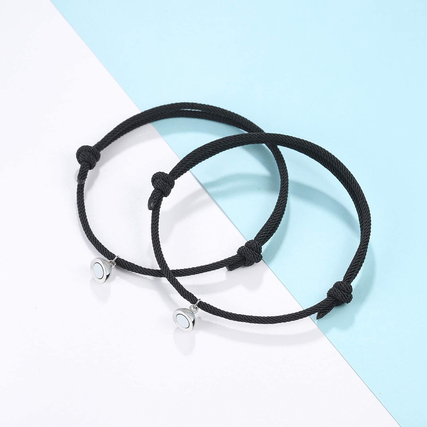 2 Stuks Paar Armband Liefde Vriendschap Touw Gevlochten Afstand Magnetische Armbanden Gekoppeld Sieraden Lover Vrouwen Mannen Charm Armband: Black 2Pcs