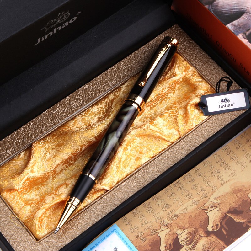 Stylo Bille Jinhao BG052 Luxe - Rouge Et Doré, Pointe 0.5mm, Rechargeable, Acier - Neuf Sans Emballage