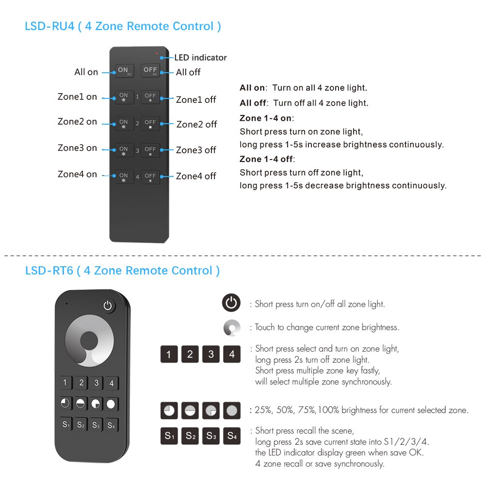 V1-L LED Dimmer 12V 24V 1CH 15A PWM 0-100% Stepless Dimming Switch Wifi RF 2.4G Wireless RF Remote LED Strip Light Push Dimmer