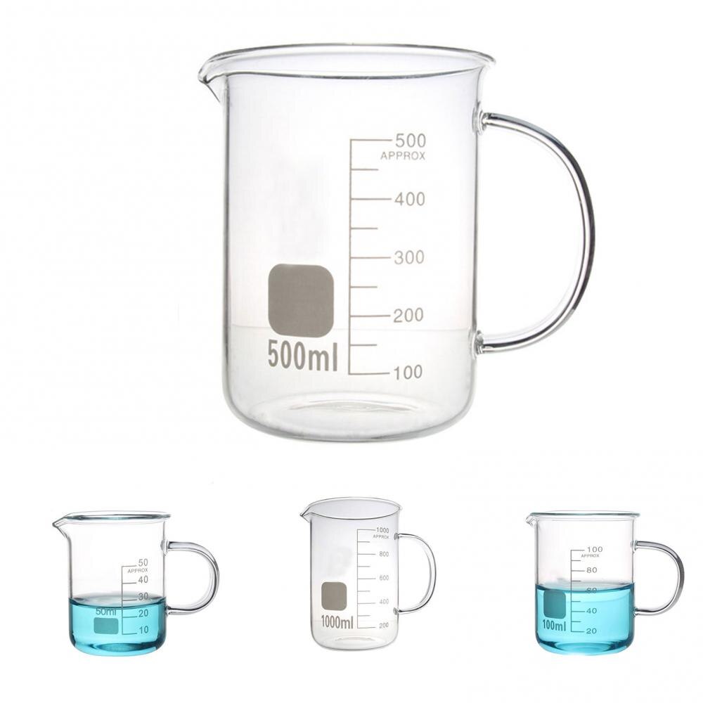 Gobelet de mesure en verre Borosilicate Transparent, nouvelle capacité 50ml-250ml, verre de mesure de forme basse, laboratoire de chimie,