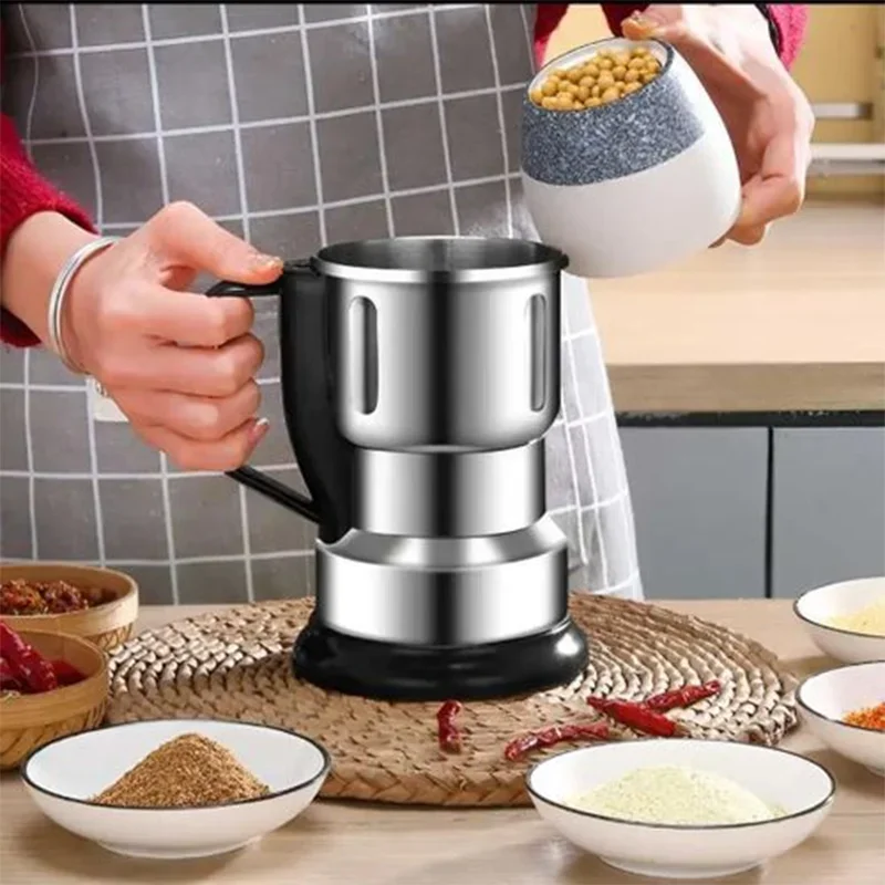 500ml elektriske kaffekværne i rustfrit stål med 4 blade og kaffebønnekværn, bærbart håndtag, multifunktionel krydderikværn til hjemmebrug