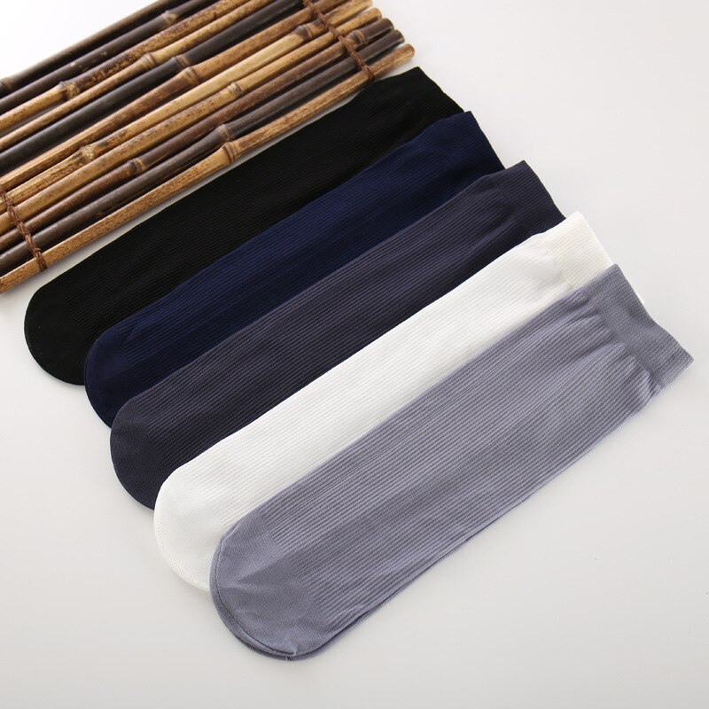 Solide 5 par/parti sommersokker tynde silke højelastisk nylon åndbare afslappede korte besætningsstrømper kølige mænds sokker