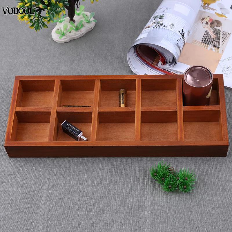 10 Grid Wood Succulent Flower Pot Desktop Storage Box Holder Home Organizer