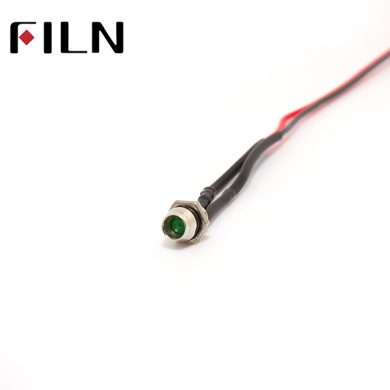 filn 6mm lamp holder 3v 5v 6v 12v 24v mini LED indicator light with 20cm cable