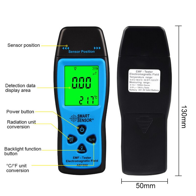 2 in 1 omskiftelig emf-måler håndholdt elektromagnetisk feltstrålingsdetektor digitalt lcd-display emf-måler