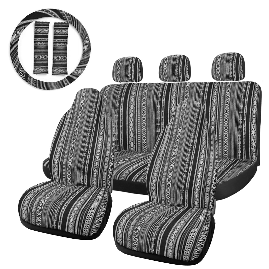 X Autohaux Car Seat Covers Set Baja Saddle Blanket Weave Universal Fit Most Car Seat Protection Steering Wheel Cover Protector