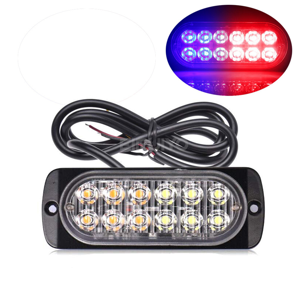 12 LED Strobe Lights Emergency Flashing Beacon Warning Light 12V 24V Stroboscopes For Auto DRL Car Truck Police Amber Red Blue: Blue