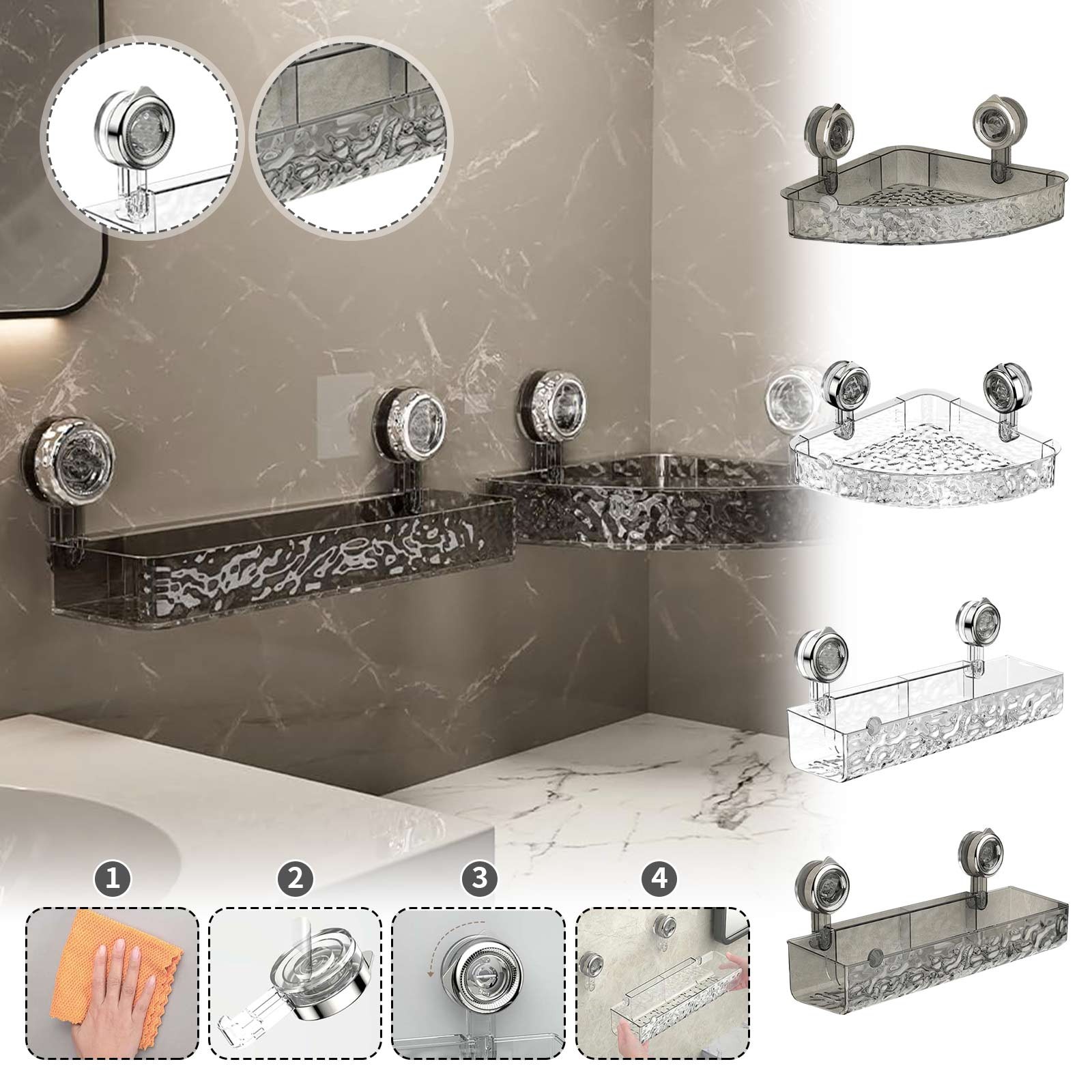 Lavabo estante de almacenamiento de cosméticos estante de almacenamiento de ducha acrílico estante de baño sin taladro organizador montado en la pared soporte de champú para inodoro