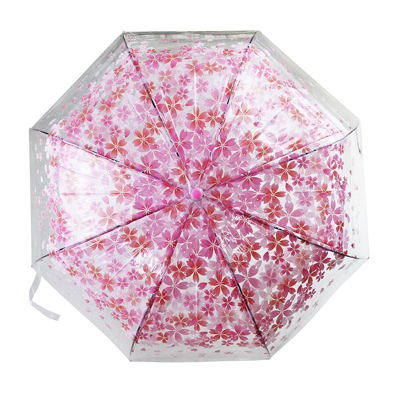 Cherry blossom long umbrella transparent umbrella personality environmental protection PVC POE clear pure and fresh