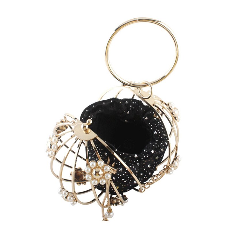 Borsa da sera a gabbia sferica scavata donna 2021 moda perla diamante personalità circolare pochette da giorno cena da donna