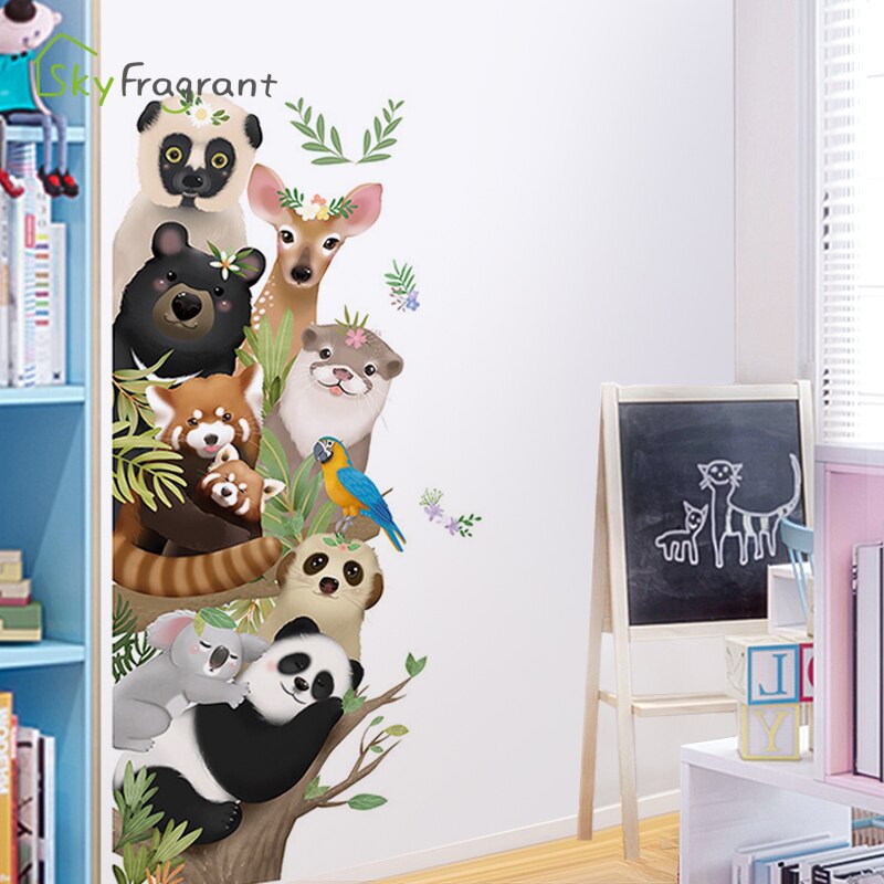 Pegatinas de pared de animales bonitos, pegatina de puerta, decoración de esquina, autoadhesiva, decoración del hogar, habitación de niños, decoración de dormitorio de bebé