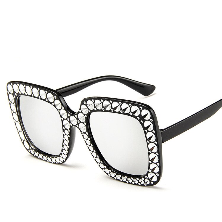 Shining Diamond Sunglasses Women Brand Flash Square Shades Female Mirror Sun Glasses: Siliver