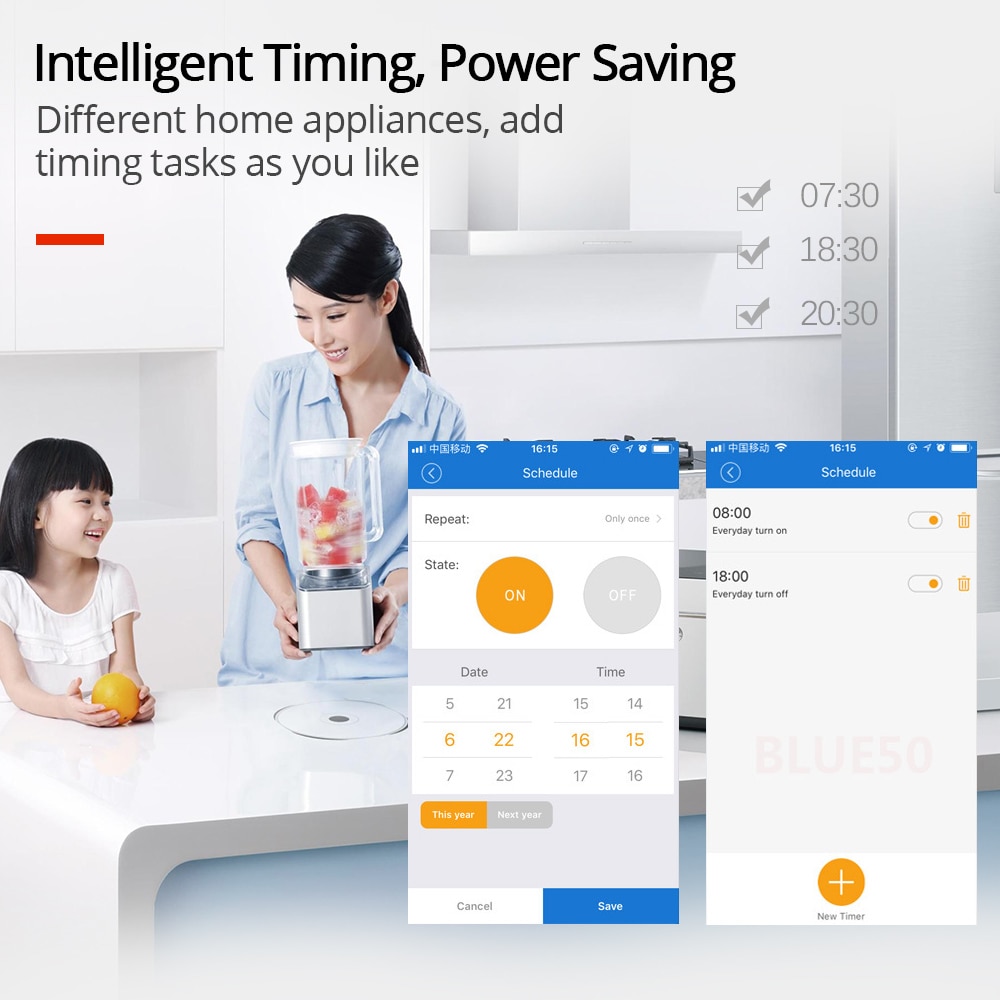 Smart Plug TISHRIC 16A - Presa WiFi Control - Timer - App Ewelink - Compatibile Alexa & Google Home