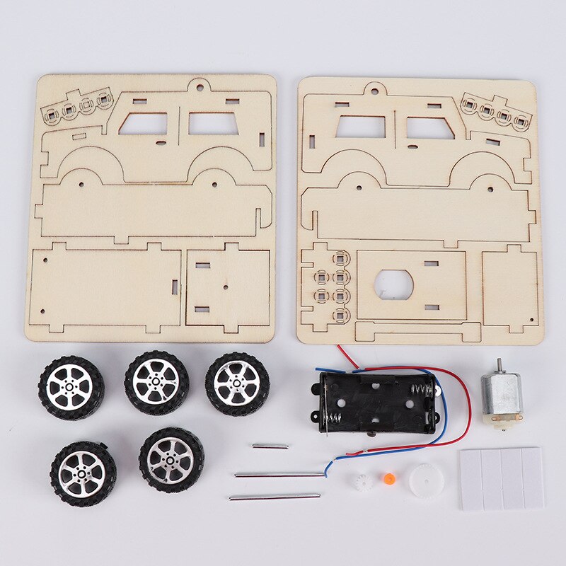 1Pcs Electric Gizmo Wooden Assembling Blocks Vehicle Toys DIY Student Science Technology Model Brain Game Toy