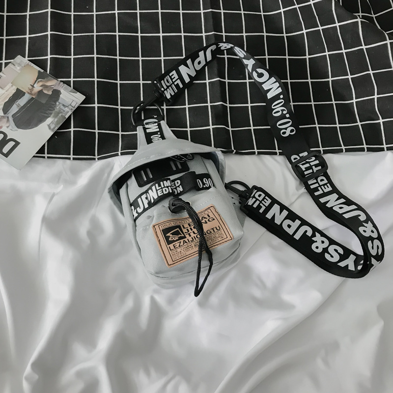 Canvas dames brief schouder messenger crossbody tas studenten mini telefoon tas mannen sport kleine borsttas: Grijs