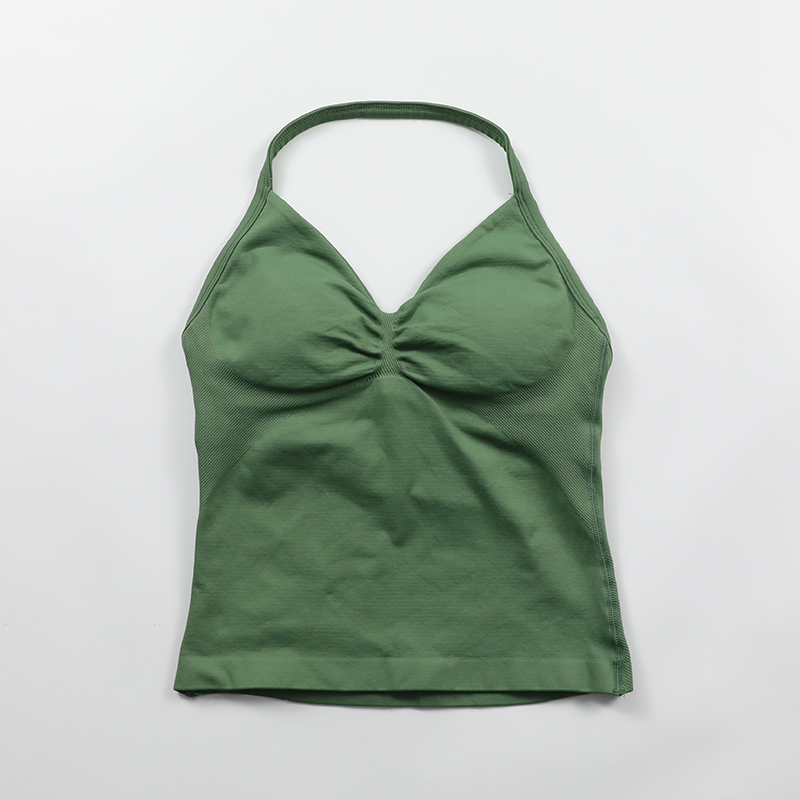 Impact Longline Strappy Top Women Seamless Yoga Tank Tops Scrunch Backless Gym Clothes Padded Workout Athletic Sleeveless Shirts: XS / green