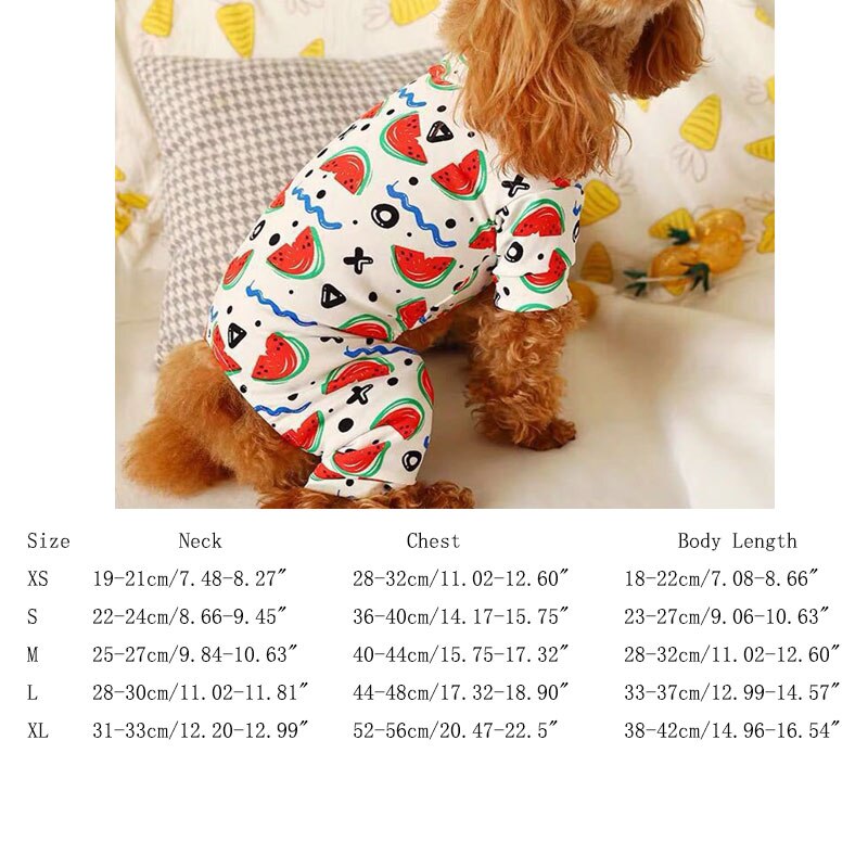 Hundepyjamas kæledyrsrød jumpsuit åndbar forår sommer vandmelon nattøj til chihuahua yorkshire kostume xss-xl doggyzstyle: Vandmelon / S