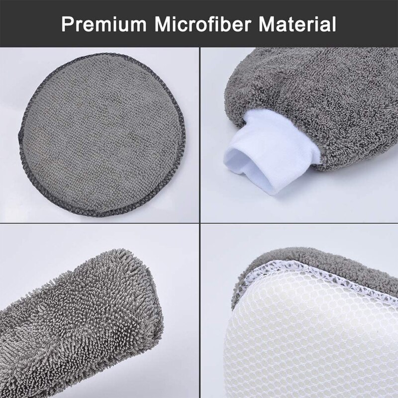 9 unids/set Kit de limpieza para lavado de coches, herramientas de lavado detallado de coches, cepillo suave de microfibra para neumáticos, toallas, guantes, almohadillas aplicadoras de esmalte