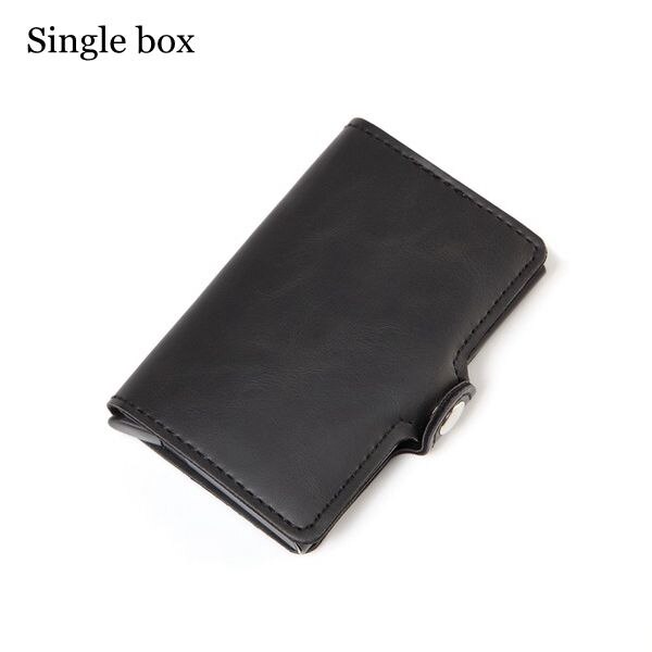 Women Rfid Wallet Metal Case Aluminum Double Box Leather Credit Card Holders for Men Slim Anti Protect Travel ID Cardholder: Single black